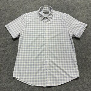 Ricky Singh Cactus Man Mens Button Down Shirt Large Blue Plaid Short Sleeve